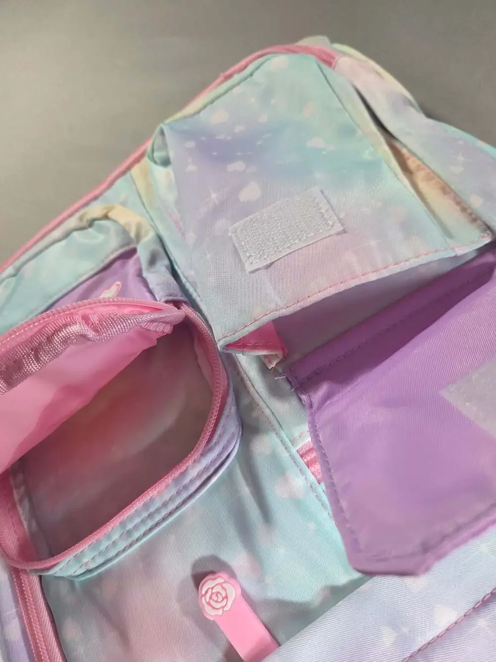 KiddoBack Girls Pastel Rainbow Hearts School Backpack.